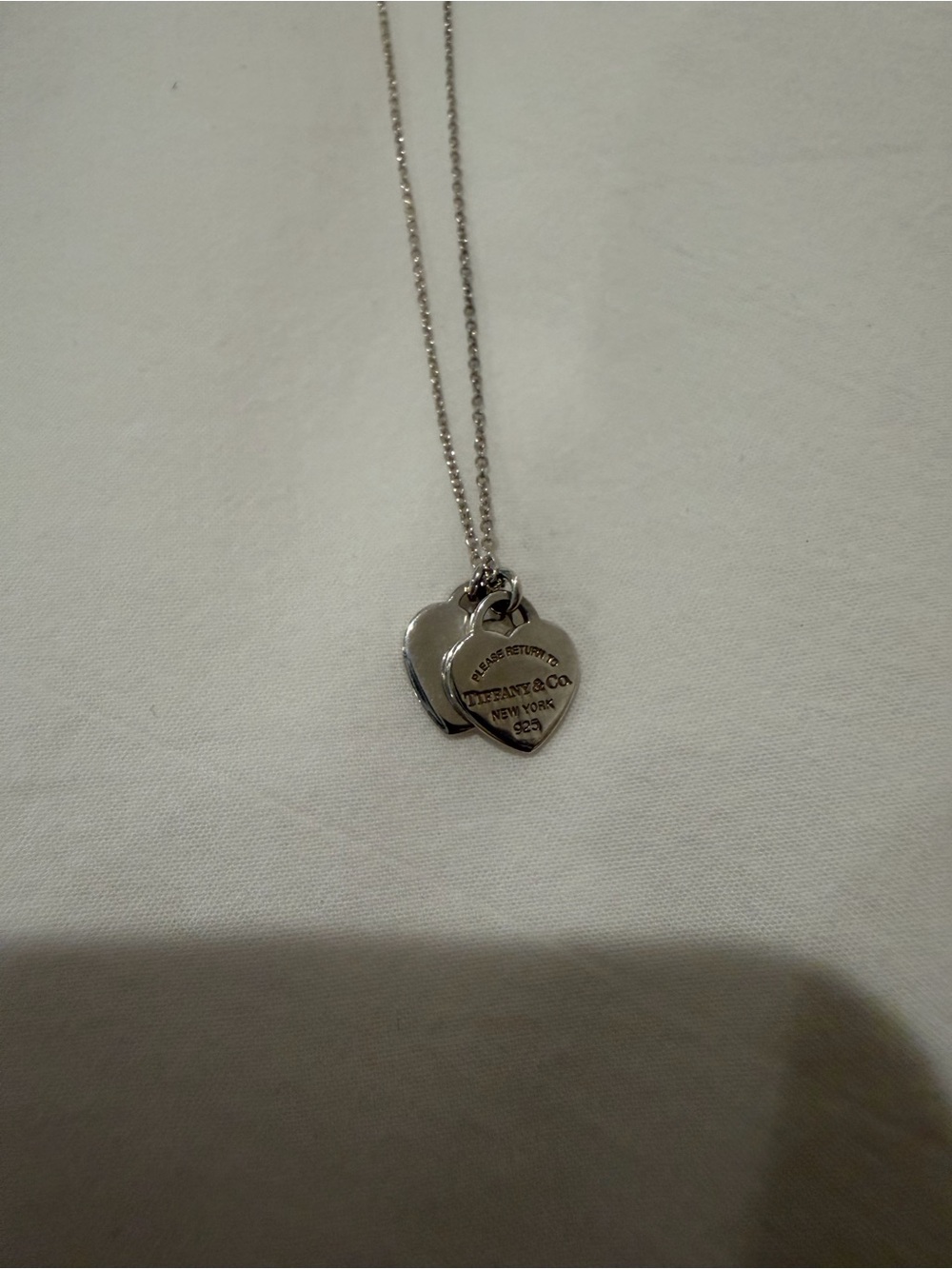 Tiffany & Co. Double Heart Tag Pendant Necklace - Silver